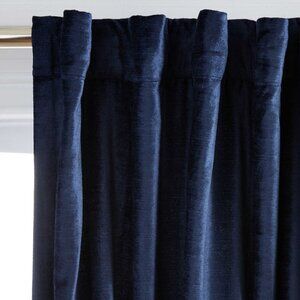 Quince Luster Velvet Single Panel Curtain in Navy
